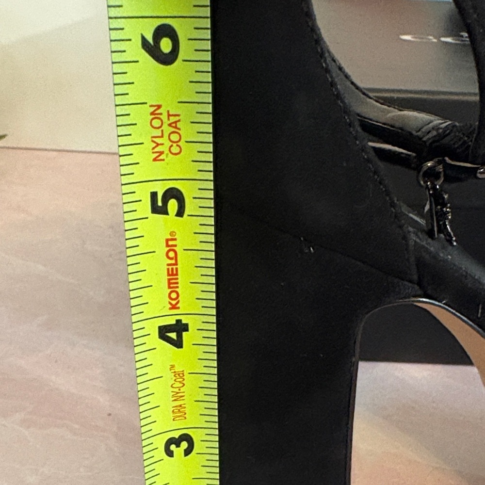 NIB Coach Chrystie Lux Suede Black Platform Ankle Strap Heels - Picture 12 of 16